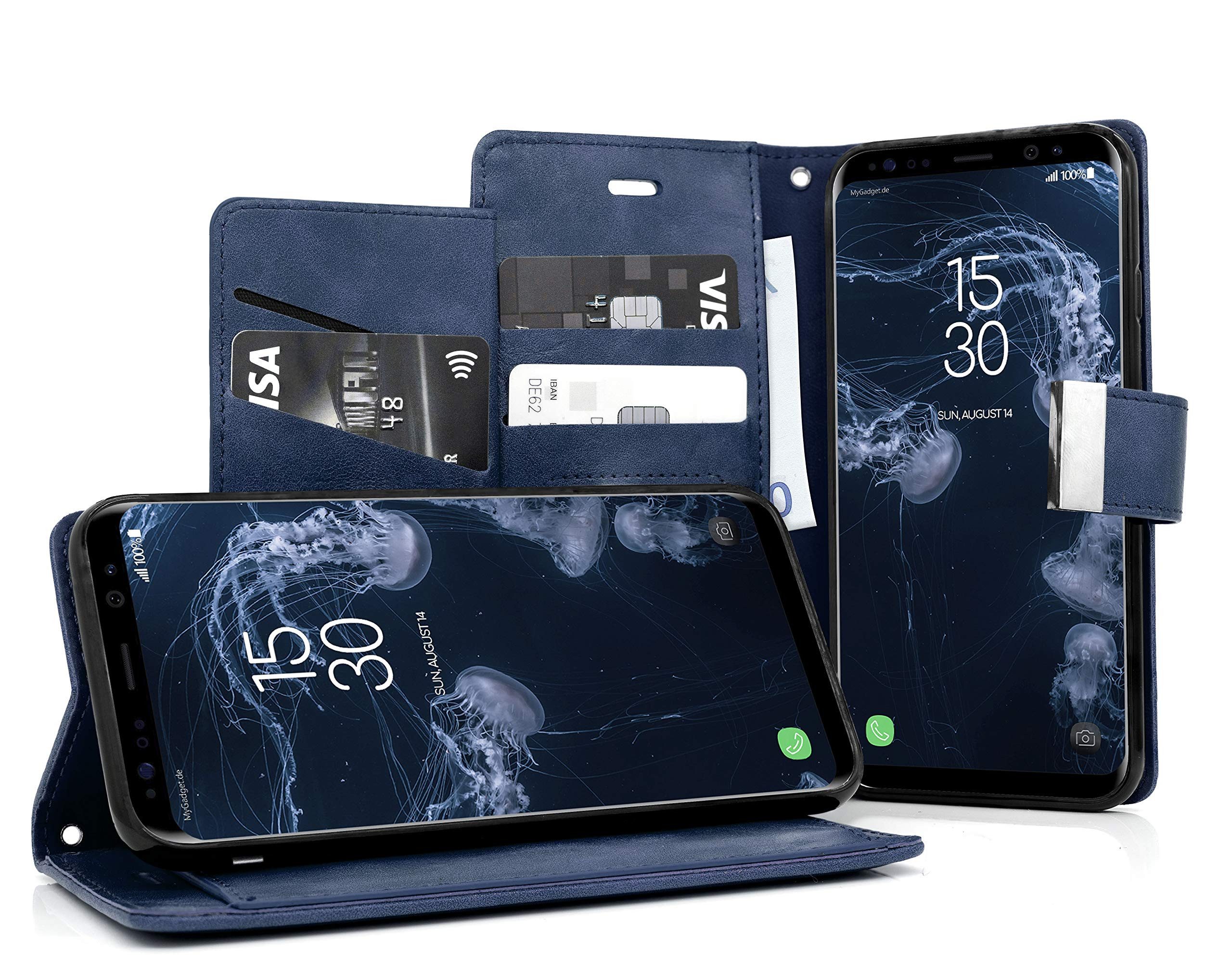 MyGadget Handyhülle Flip Case Klapphülle für Samsung Galaxy S8, Wallet Hülle Kunstleder (PU) Schutzhülle Book Cover in Blau