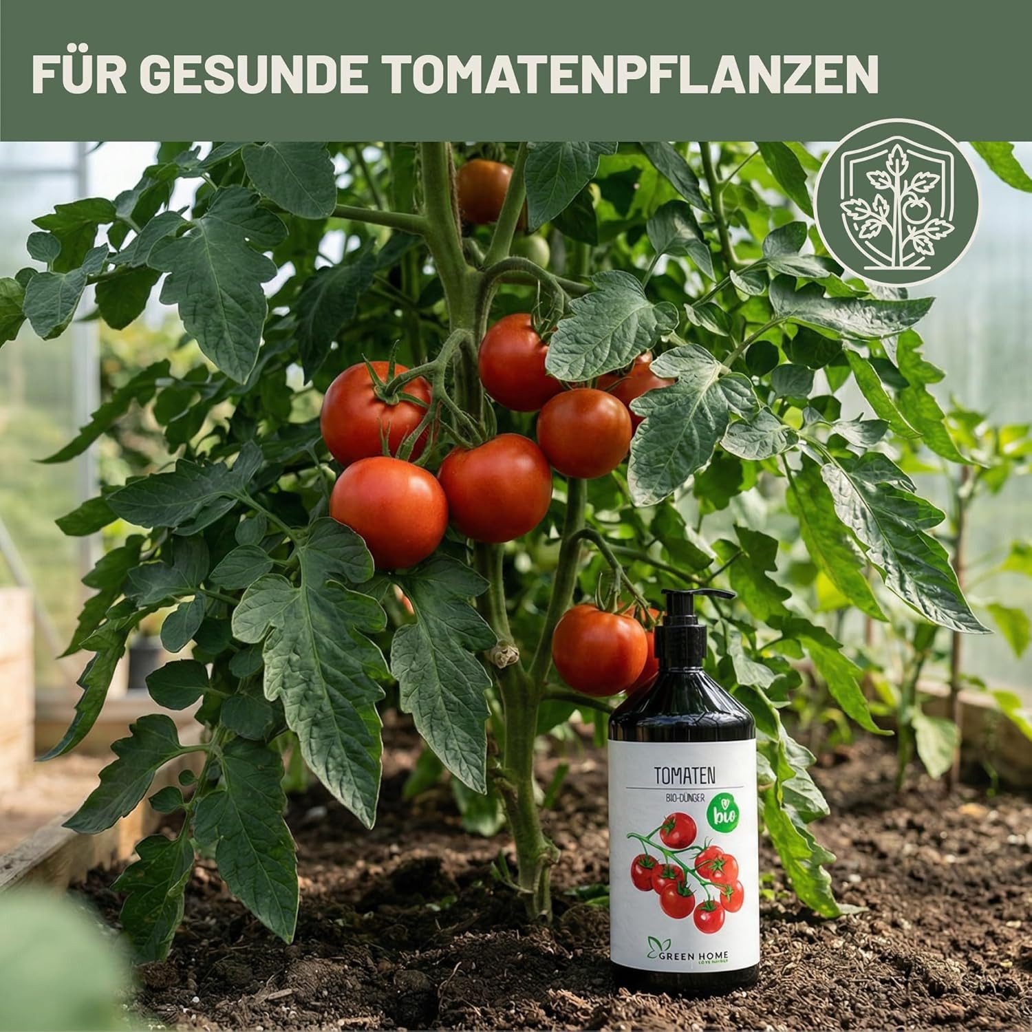 GREEN HOME LOVE NATURE Tomatendünger Bio-Dünger flüssig NPK 3+2+6 für Tomaten, Paprika & Gemüse, Tomaten, 100 % bio, organisch-mineralisch, extra Kalium, Dosierpumpe