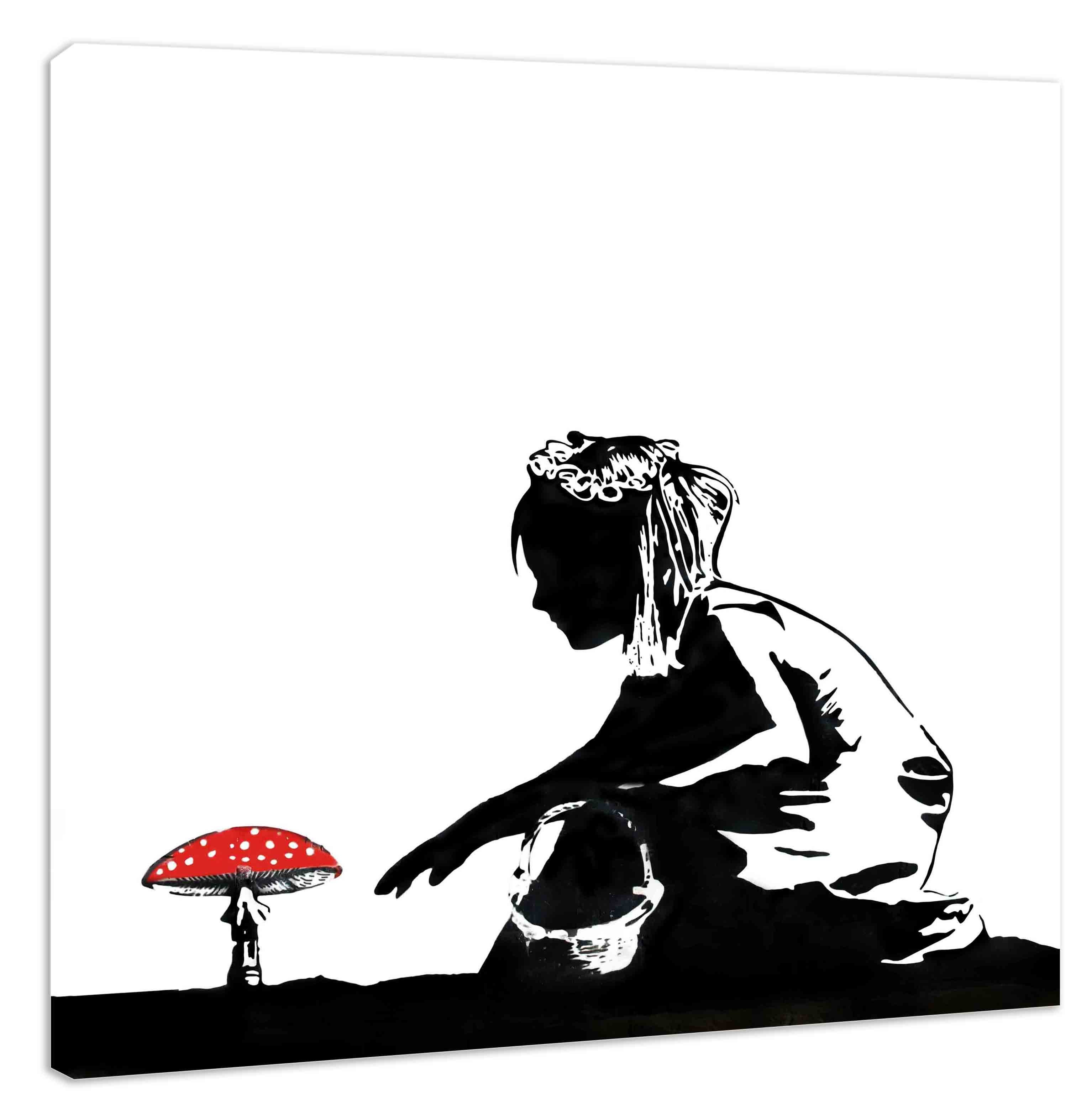 Leinwando Leinwandbild Gemälde Banksy Mushroom Girl Light Quadratisch Bild zum aufhängen