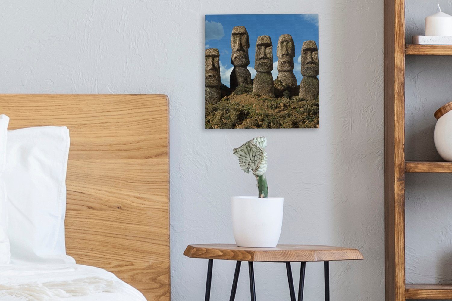 Wohnzimmer (1 Leinwandbild Moai-Statuen für OneMillionCanvasses® auf Fünf der St), Schlafzimmer Bilder Leinwand Osterinsel,