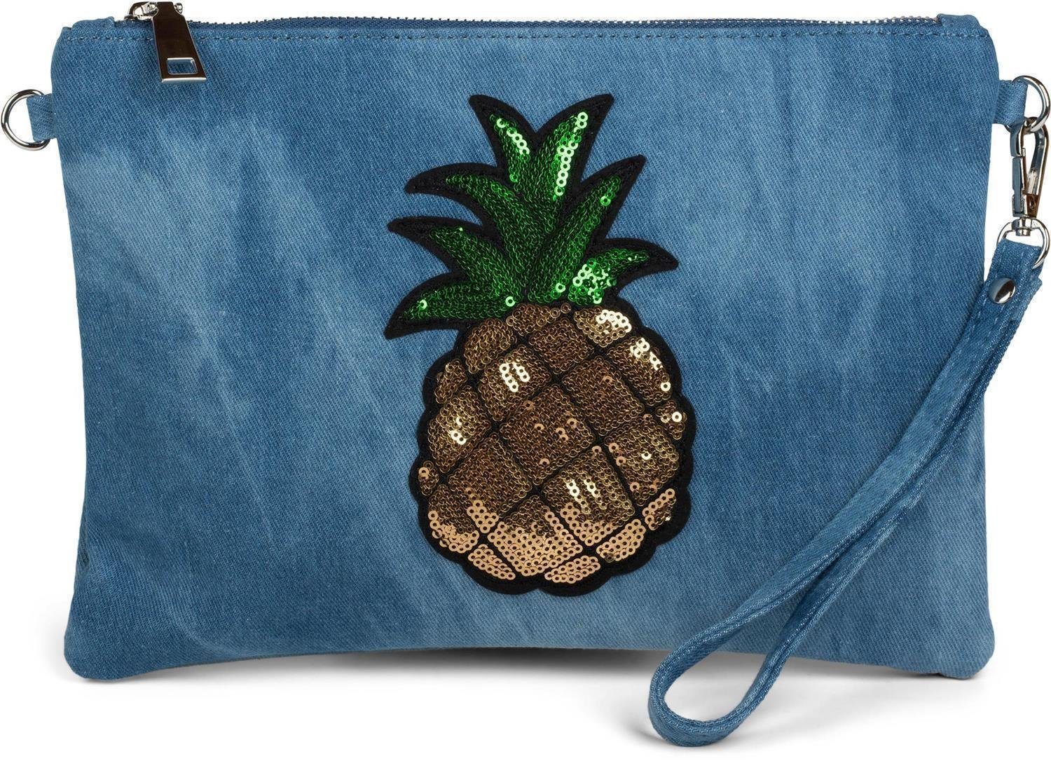 styleBREAKER Clutch Jeans Clutch mit Pailletten Ananas (1-tlg)