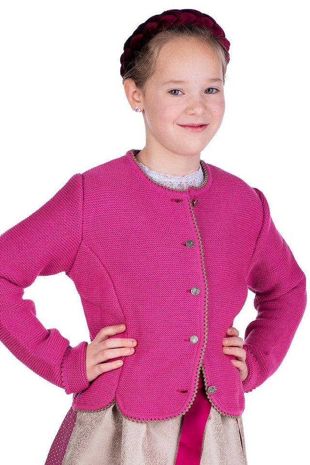 Isar-Trachten Trachtenjacke Strickjacke Kinder - ELEGANTINE - marine, pink