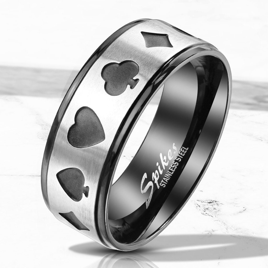 Poker Damen 1-tlg), Karten BUNGSA Silber/Schwarz Fingerring Ring Edelstahl Ring, Unisex Herren aus (1