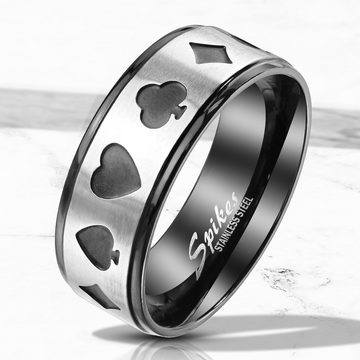 BUNGSA Fingerring Ring Poker Karten Silber/Schwarz aus Edelstahl Unisex (1 Ring, 1-tlg), Damen Herren