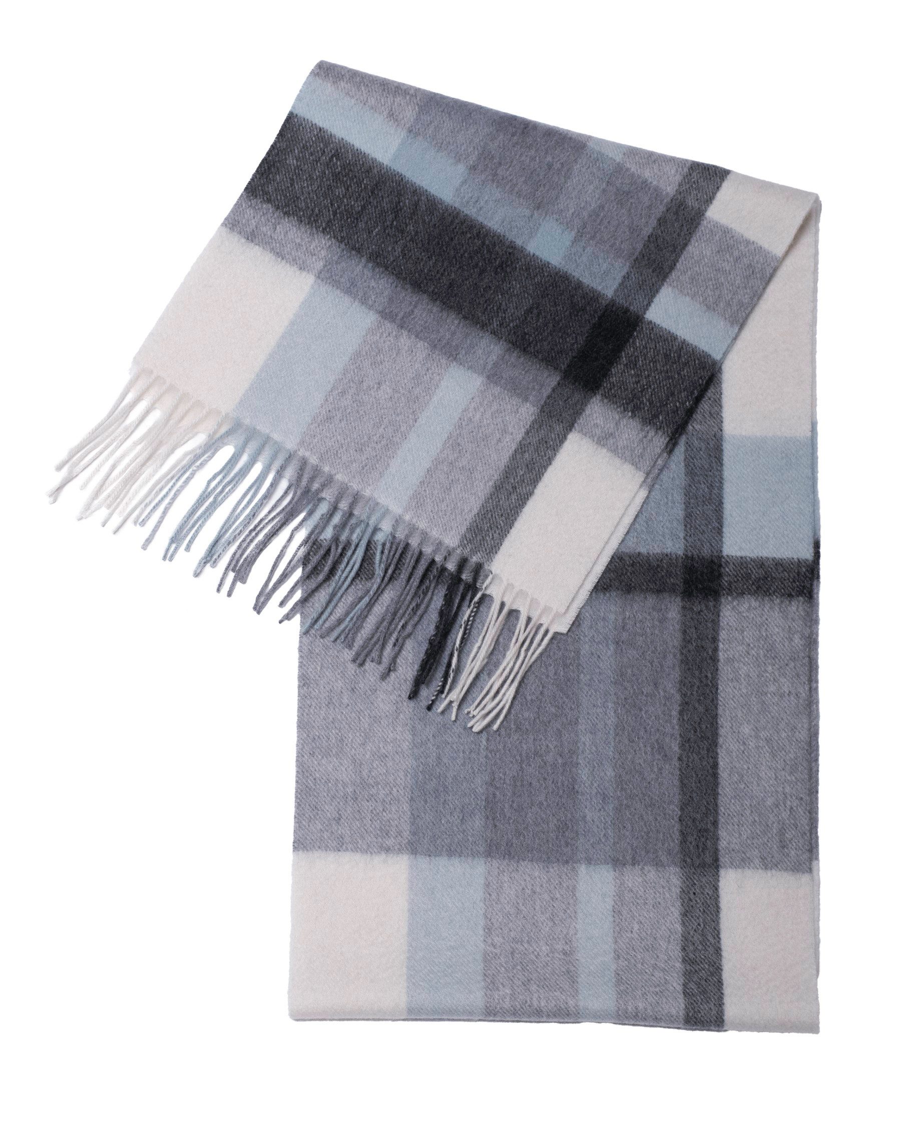 MayTree Kaschmirschal Unisex, 180 x 30cm, mit Fransen, gewebt Tartan verschiedene Grau, (Stück, 1-St), 100% Kaschmir