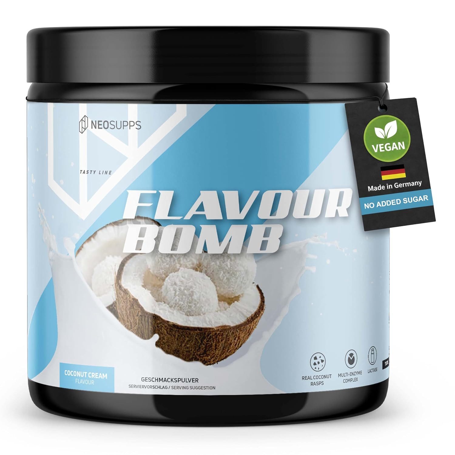 Neosupps Geschmackspulver, Coconut Cream, 250g, Kalorienarm & zuckerreduziert Pulver, 250 g, einsetzbar für Lebensmittel & Getränke, geprüfte Qualität