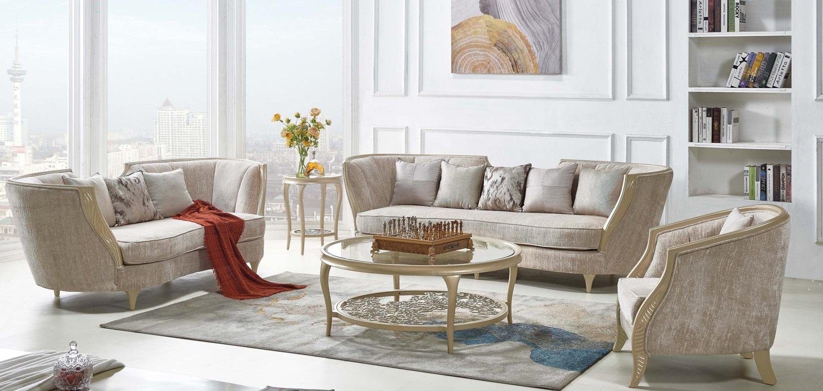 JVmoebel Sofa in Made Sofa Möbel Europe Taupe Gold Klassisch, Sofagarnitur Hotel Stoff Einrichtung