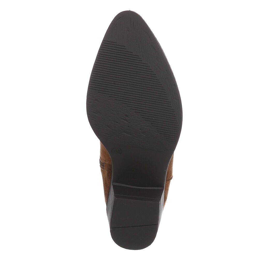 Ital-Design Bequemer Schlupfschuh für Damen mit stilvollem Design Westernstiefel (90927430) Blockabsatz Stiefel in Dunkelbraun