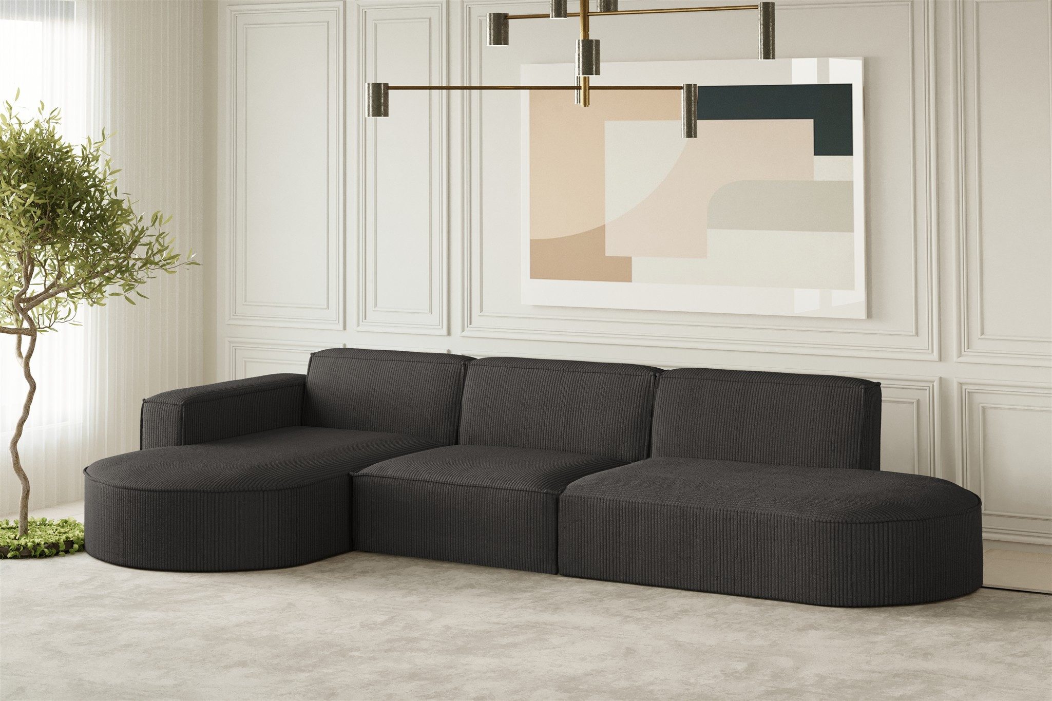 Fun Möbel Ecksofa Designersofa PALMA mit Ottomane in Stoff Noel oder Scala, Ottomane links oder rechts, Rundumbezug