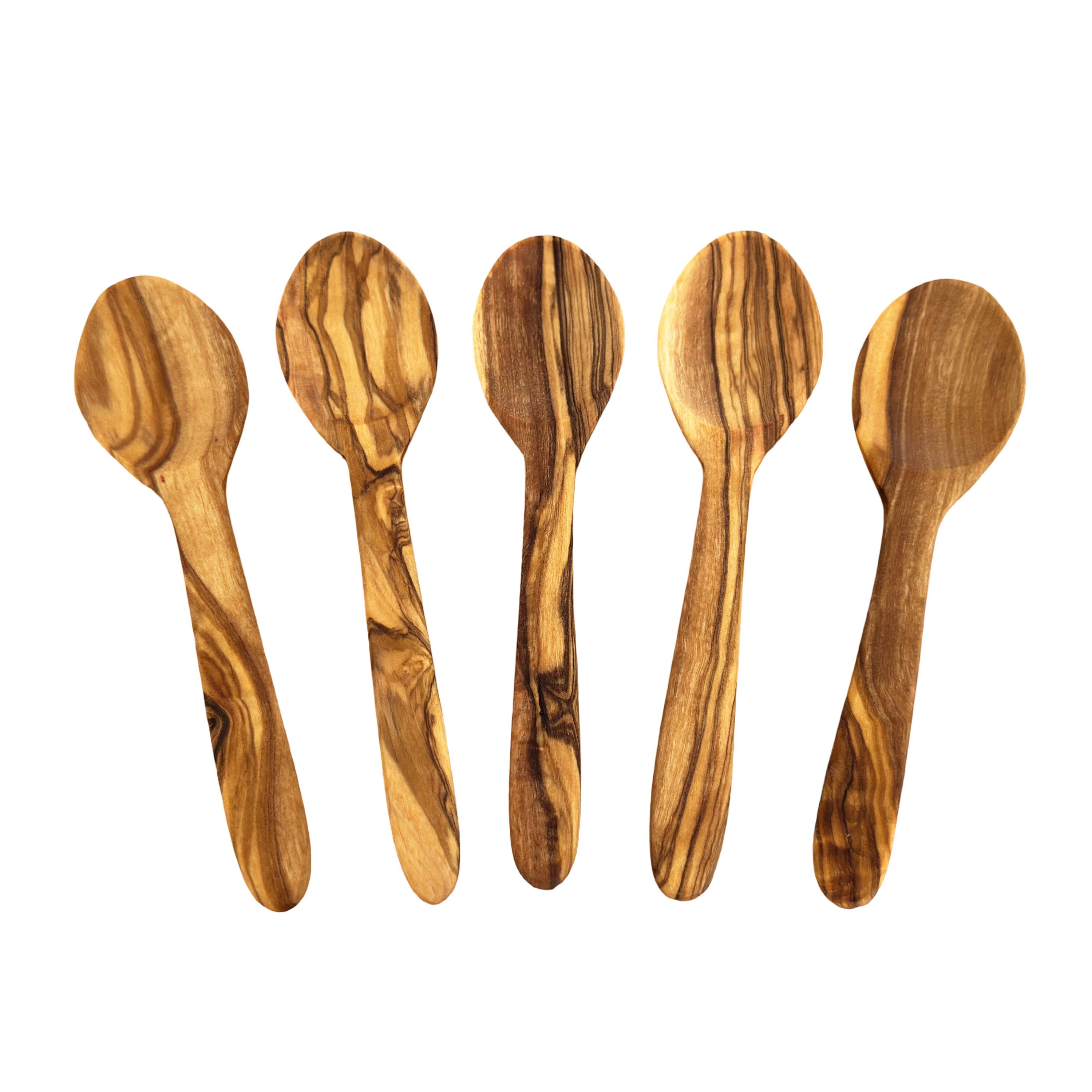 medina mood Кавова ложка Ложки "Piccolo" 12 cm flach in 5er Set aus Olivenholz (1 Stück), Flaches, filigranes Design für Kaffee, Tee und Zucker.