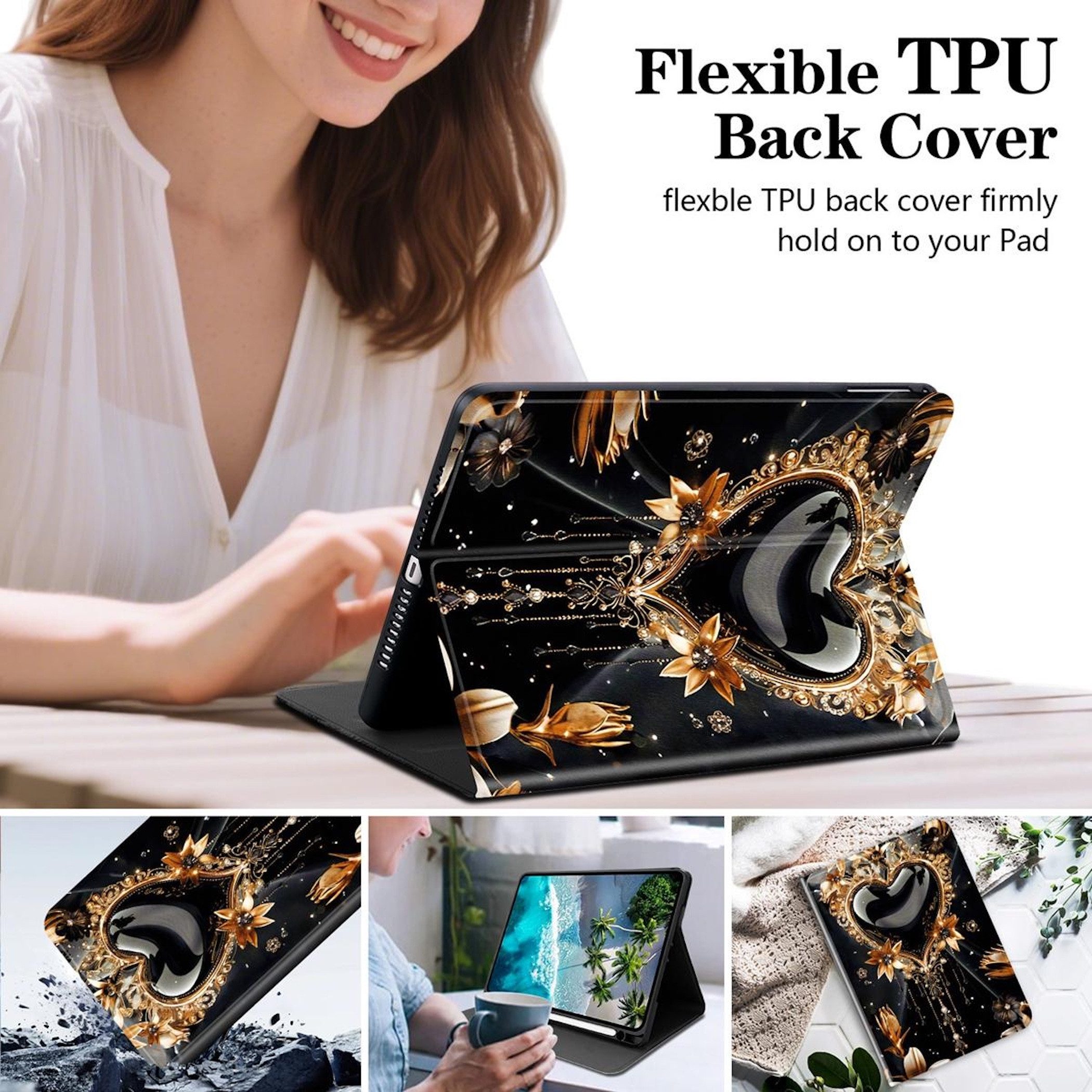 Wigento Tablet-Hülle Für Samsung Galaxy Tab A11 / Tab A9 Kunstleder Motiv Tasche, Kunstleder Tablet Hülle mit Stifthalte und Standfunktion – Bild 4 von 5