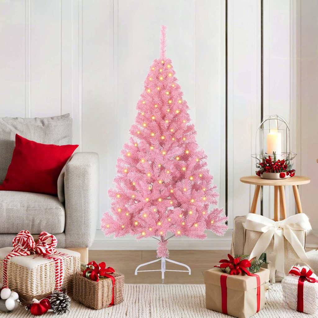 vidaXL Künstlicher Weihnachtsbaum Künstlicher vorbeleuchteter Weihnachtsbaum Rosa 120 cm PVC