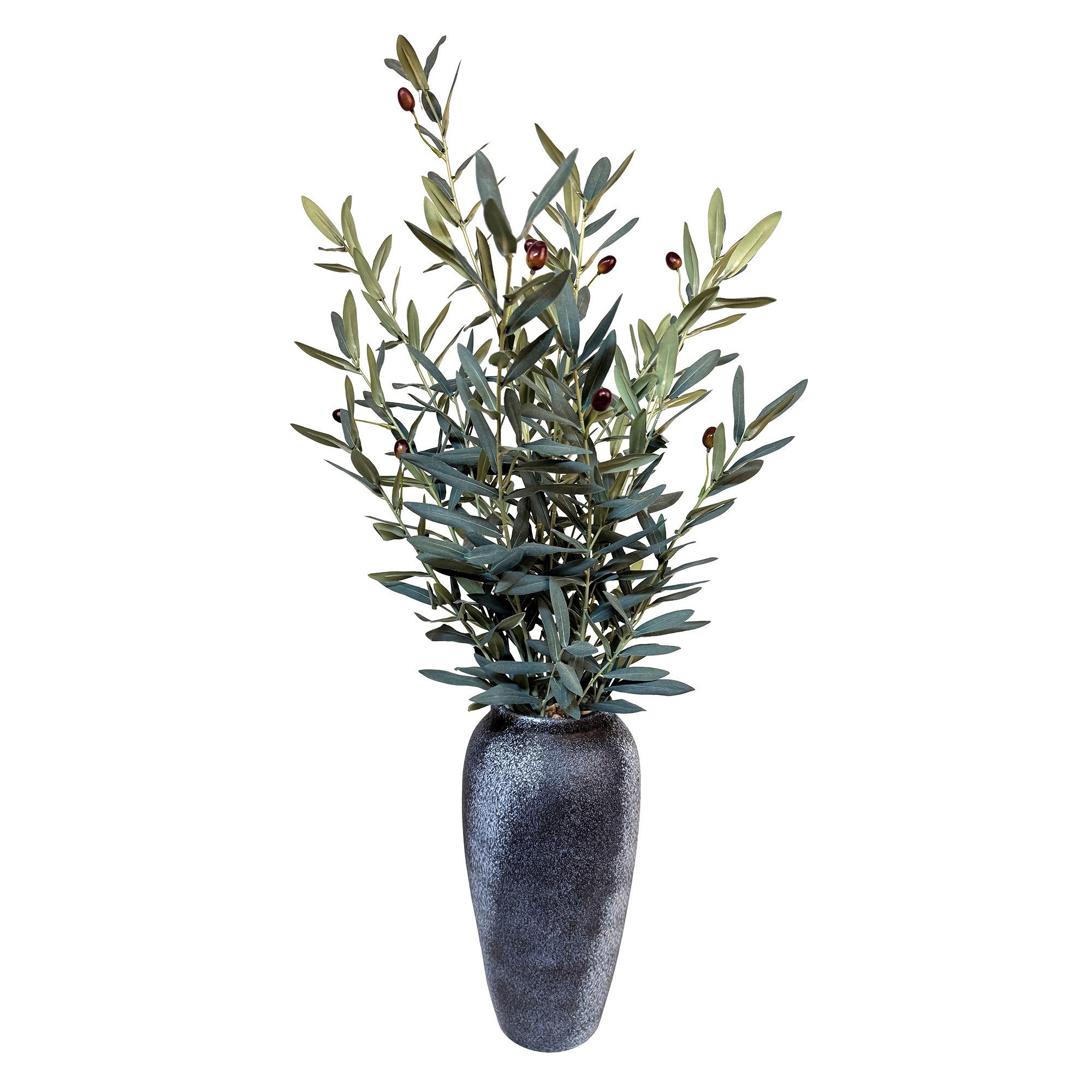 Kunstpflanze Olivenzweige mit Vase mediterrane Dekopflanze