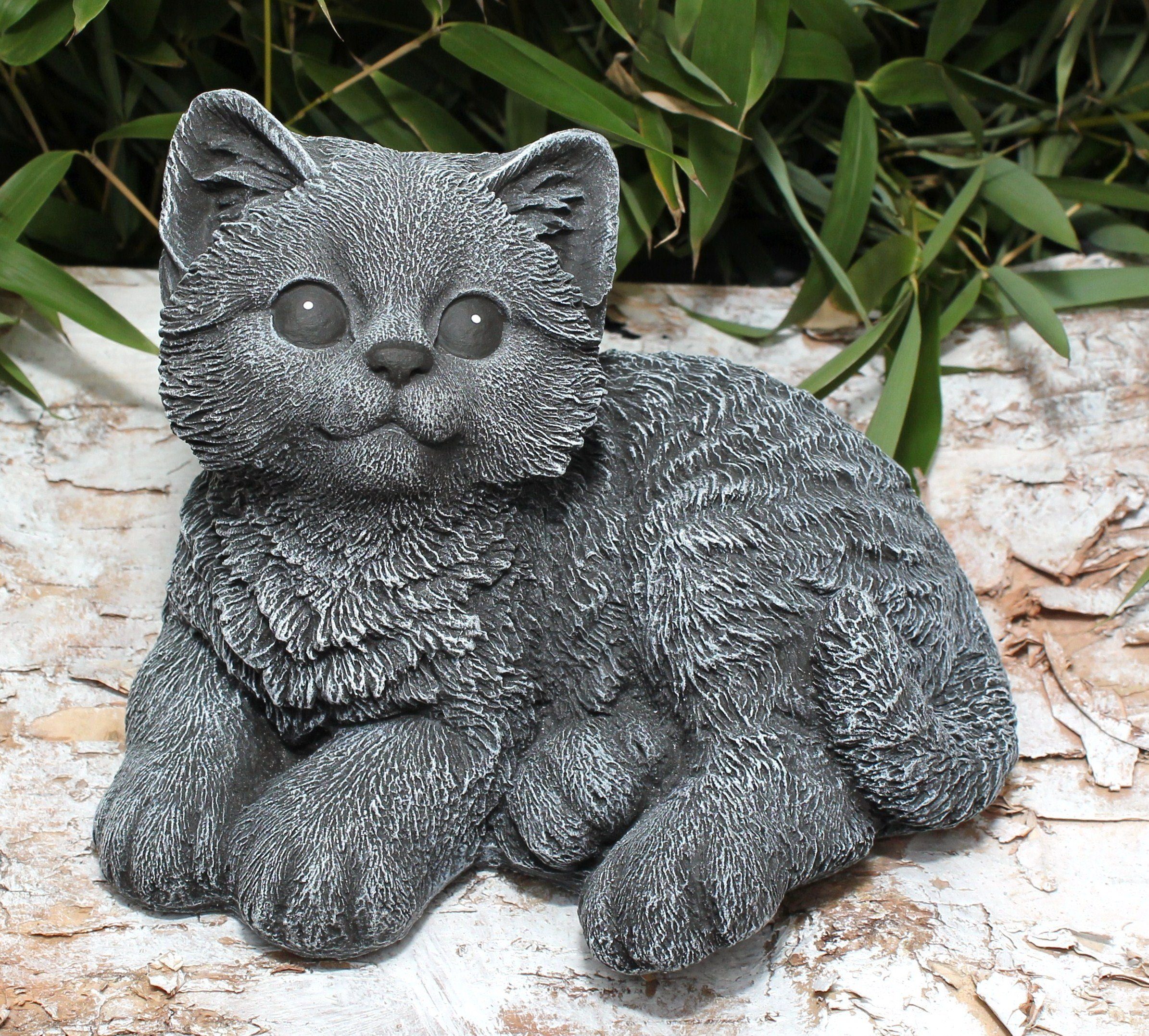 Tiefes Kunsthandwerk Tierfigur Garten, Made Steinfigur Katze in für Germany und Haus frostsicher, Dekofigur sitzend - winterfest