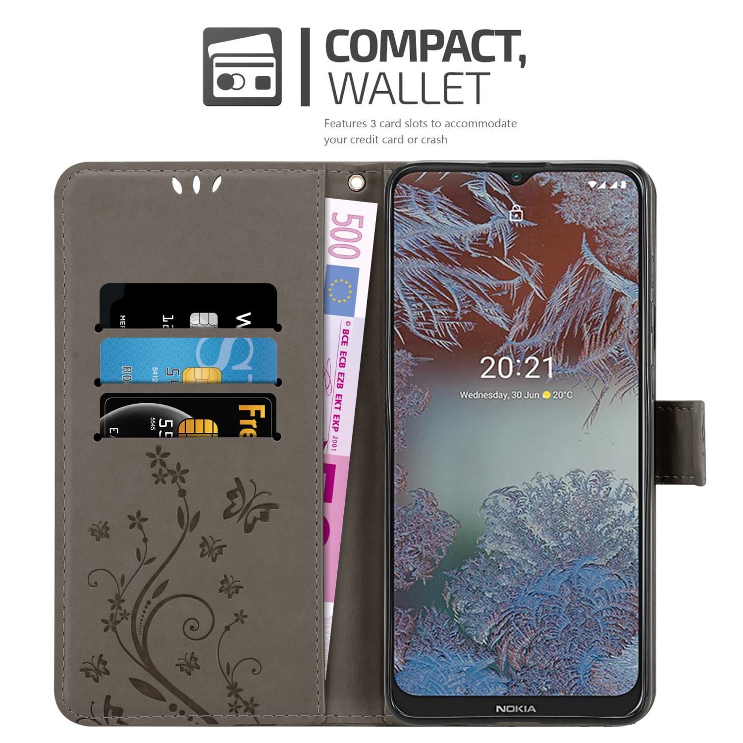 Cadorabo Handyhülle für Nokia G10 / G20 Hülle Nokia G10 / G20, Hülle Schutzhülle Blumen Flower mit Standfunktion Kartenfach Magnet