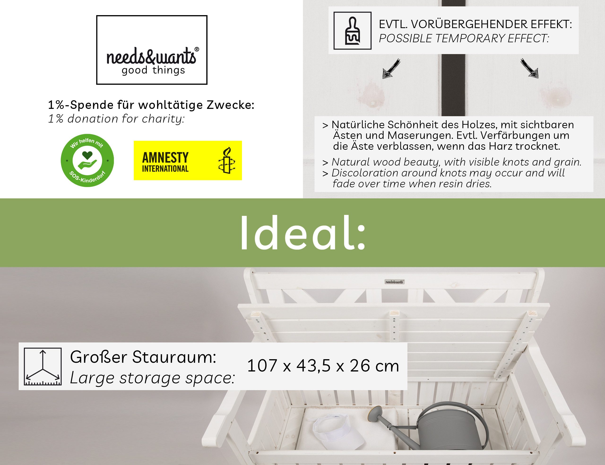 needs&wants® Gartenbank Holz wetterfest mit Stauraum, günstig online kaufen