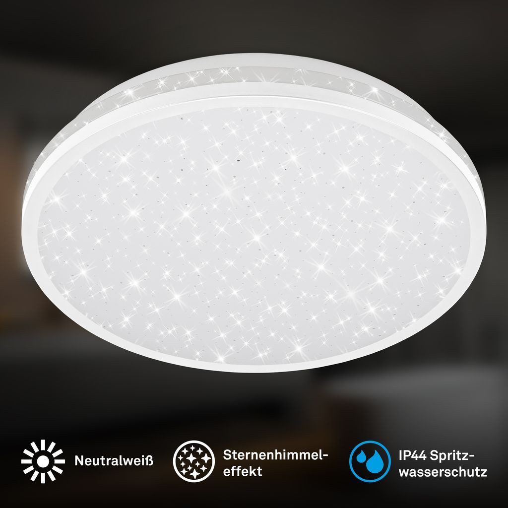Briloner Leuchten LED Deckenleuchte LED Deckenlampe Sternenhimmel Spritzwasserschutz, LED fest integriert, 4000K - Neutralweiß, 28x7 cm, Badezimmer, Feuchtraum, Küche