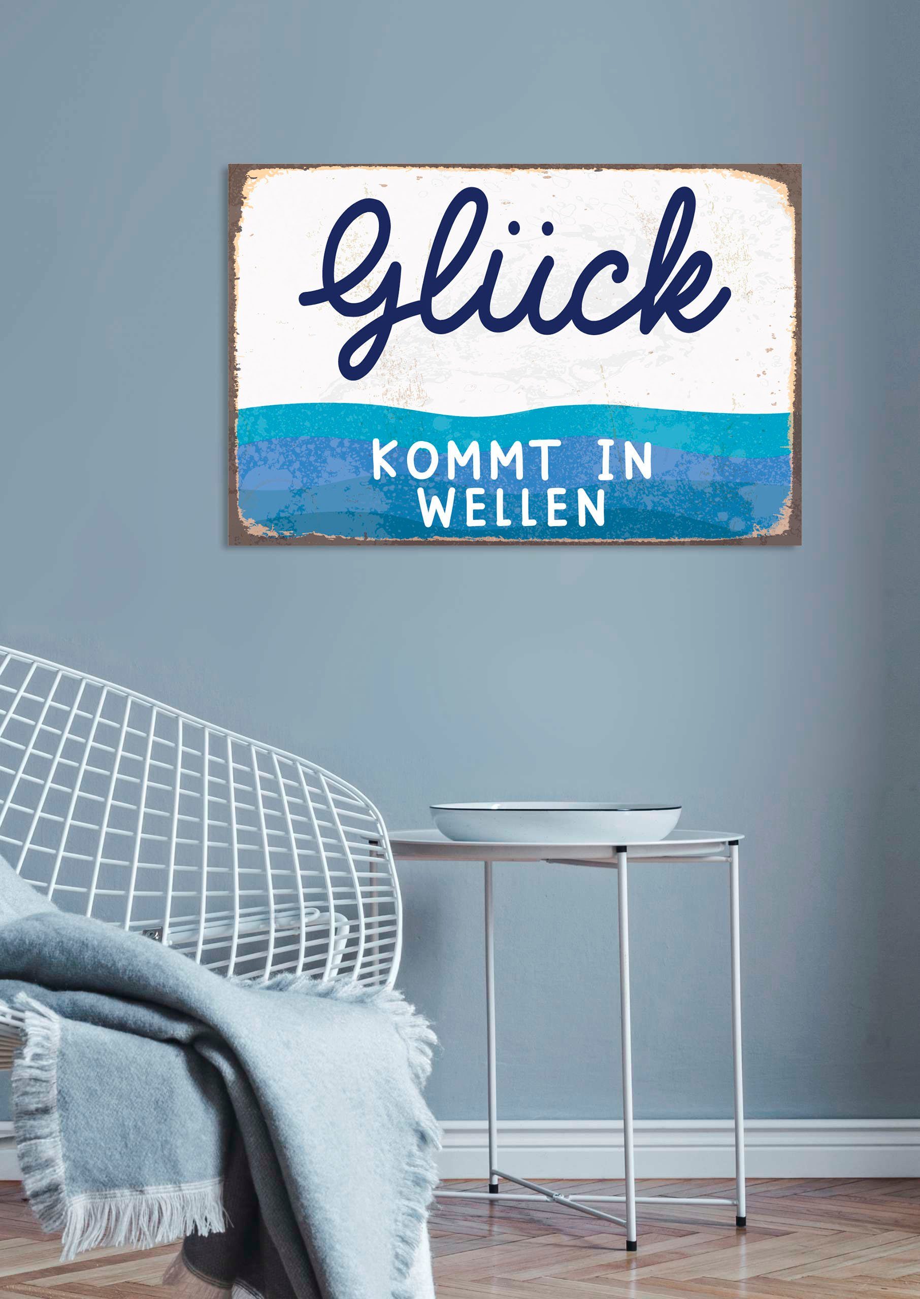 queence Metallbild Glück kommt in Welle, Meer, Schriftzug, Schriftzüge (1 St), Stahlschilder