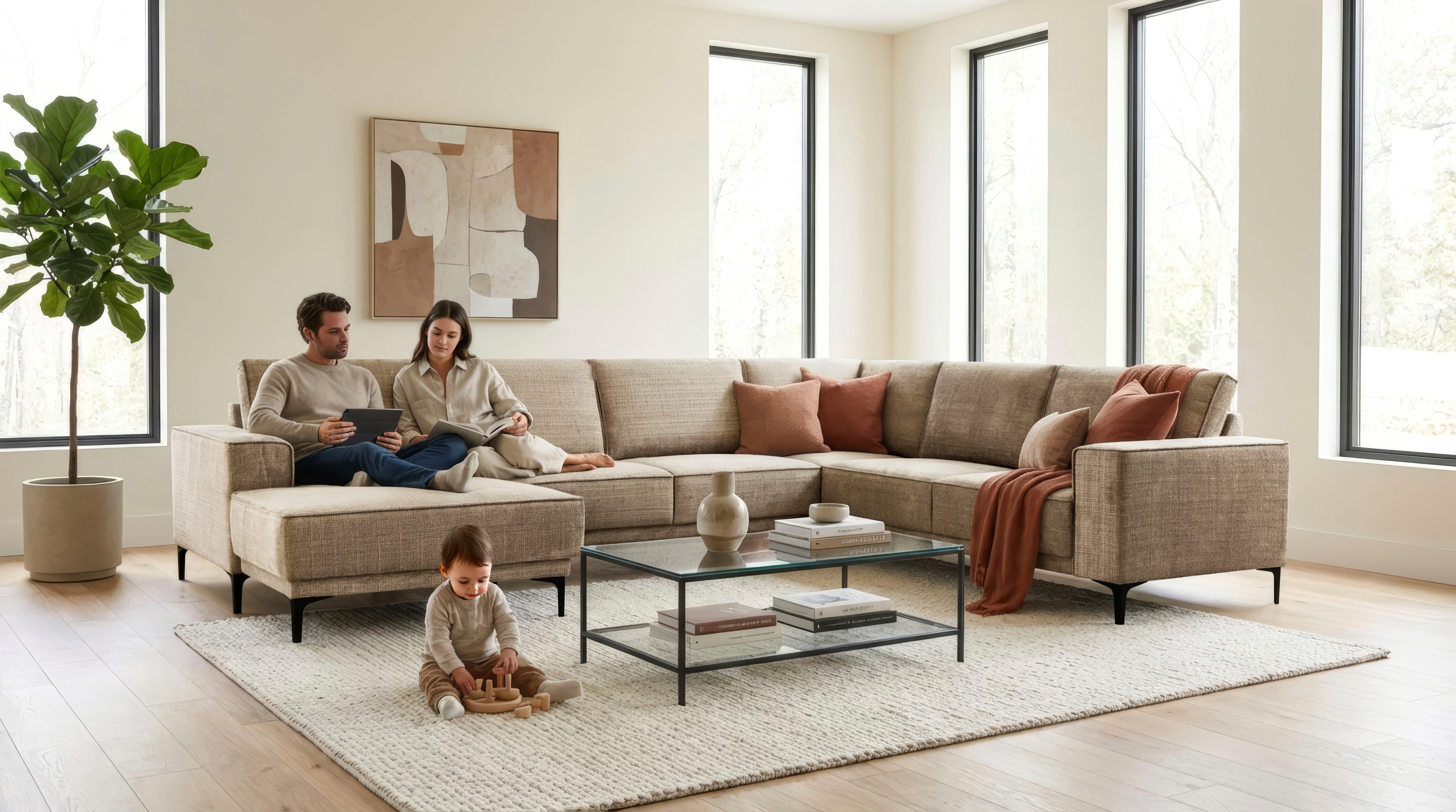 OTTO home Wohnlandschaft OLAND U-Form, XXL, B: 342 cm, Skandi-Design, Skandi-Design in Struktur, Flachgewebe, Luxus-Microfaser, Boucle