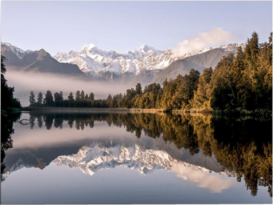 New 120/90 Zealand Natur, Home Leinwandbild - cm Neuseeland, affaire Berge, Wald, Landschaft,
