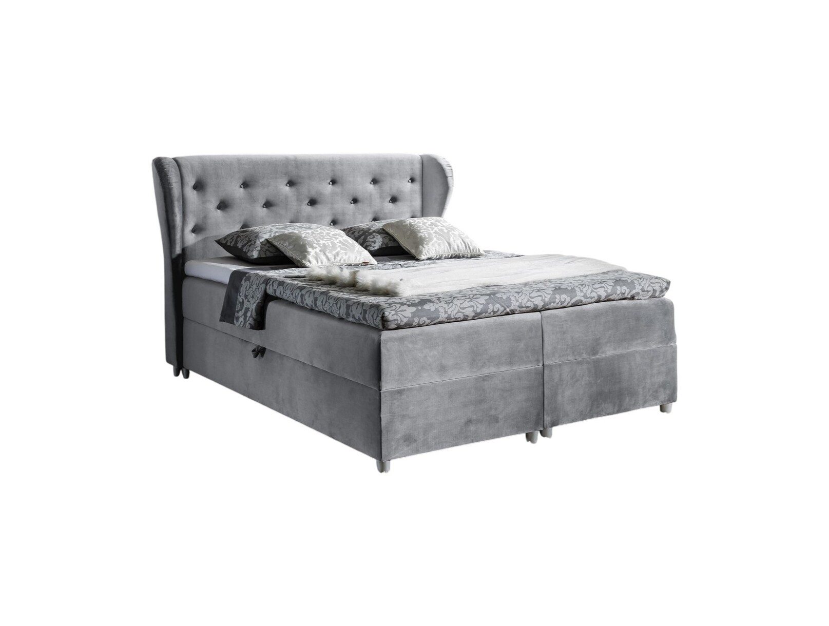 Fun Möbel Boxbett Schlafzimmerbett ARIANNA Stoff Grau inkl. Bettkasten (N/A, 1-St., inkl. Kaltschaumtopper), inkl. Topper