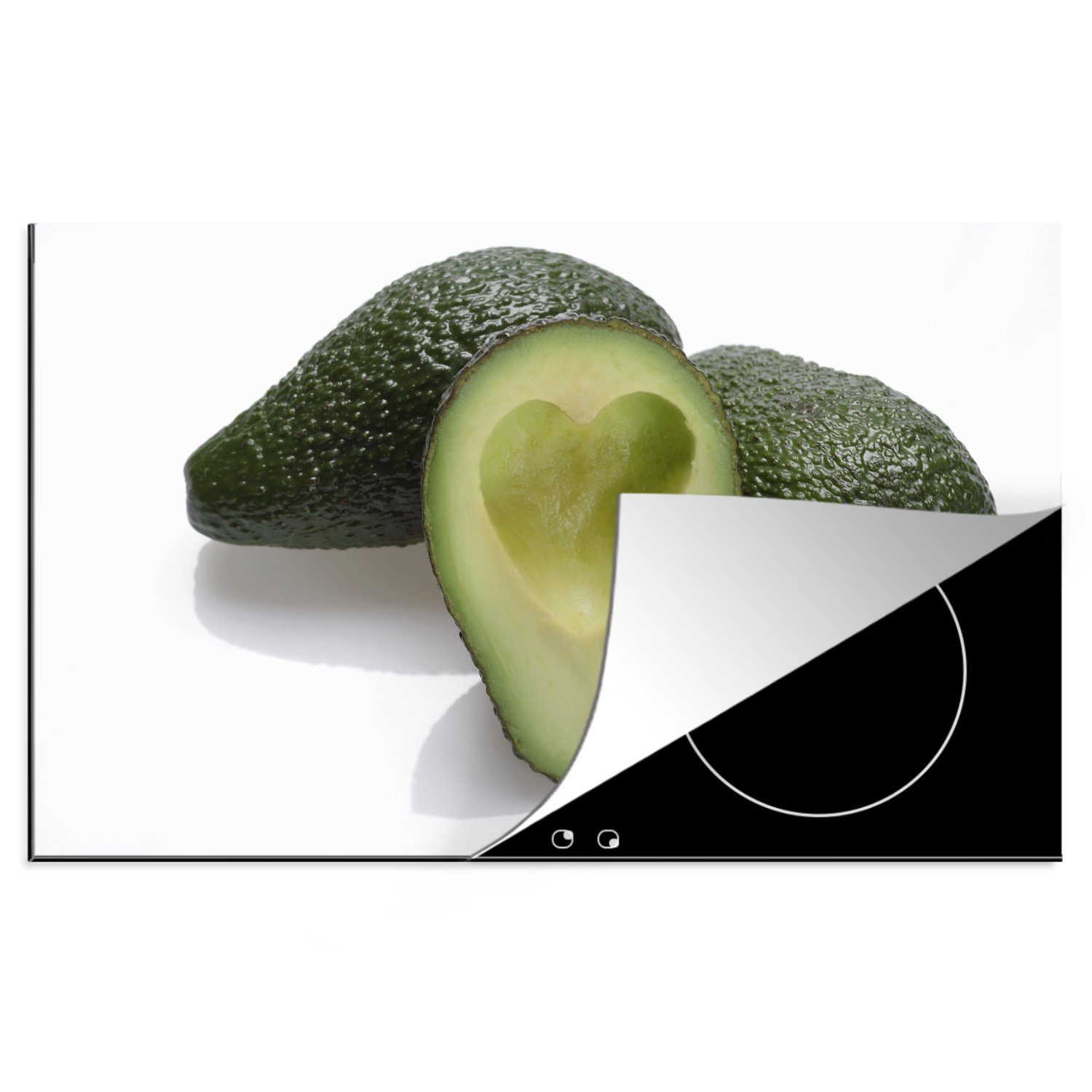 MuchoWow Herdblende-/Abdeckplatte Herzförmig ausgehöhlte Avocado, Vinyl, (1 tlg), 81x52 cm, Induktionskochfeld Schutz für die küche, Ceranfeldabdeckung