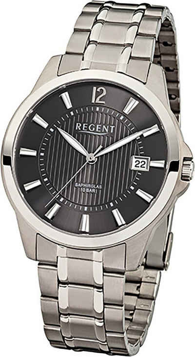 Regent Quarzuhr Regent Titan Herren Uhr F-555 Quarzuhr, Herrenuhr Titanarmband silber, rundes Gehäuse, mittel (ca. 39mm)