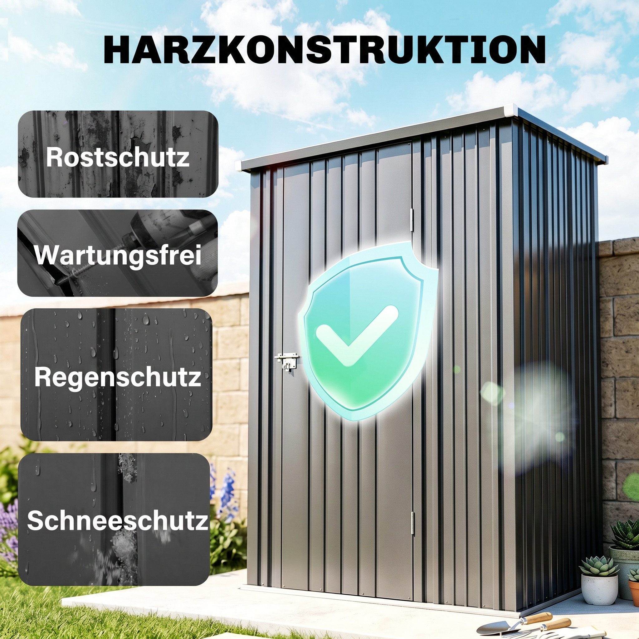 Outsunny Gerätehaus abschließbar Metall Geräteschuppen mit Pultdach verzinkter Stahl, BxT: 161.5x94.5 cm, (Gerätehaus, 1 St., Geräteschuppen), für Garten, Schwarz