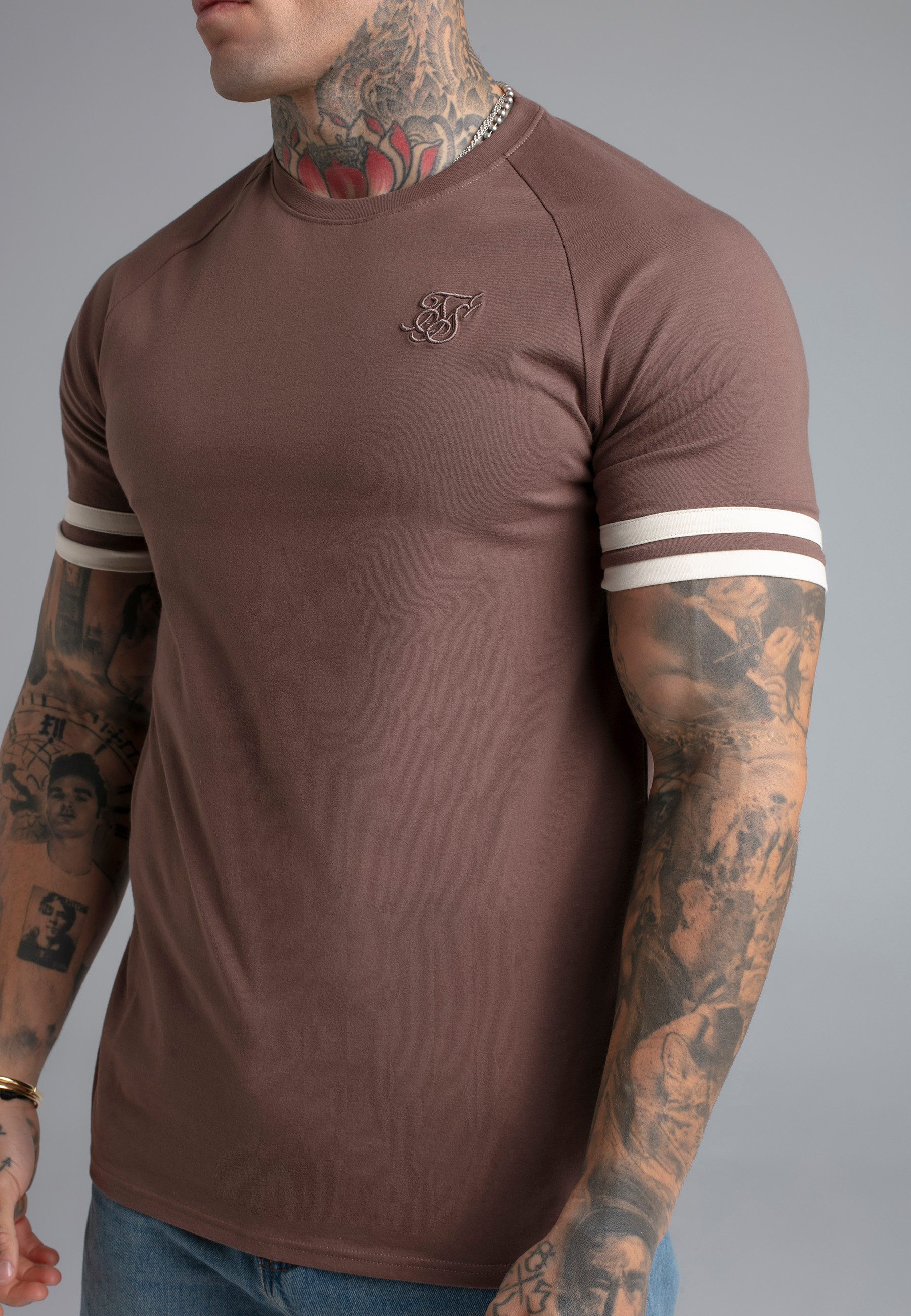 Siksilk T-Shirt SikSilk Herren Braun and Ecru Tournament T-Shirt