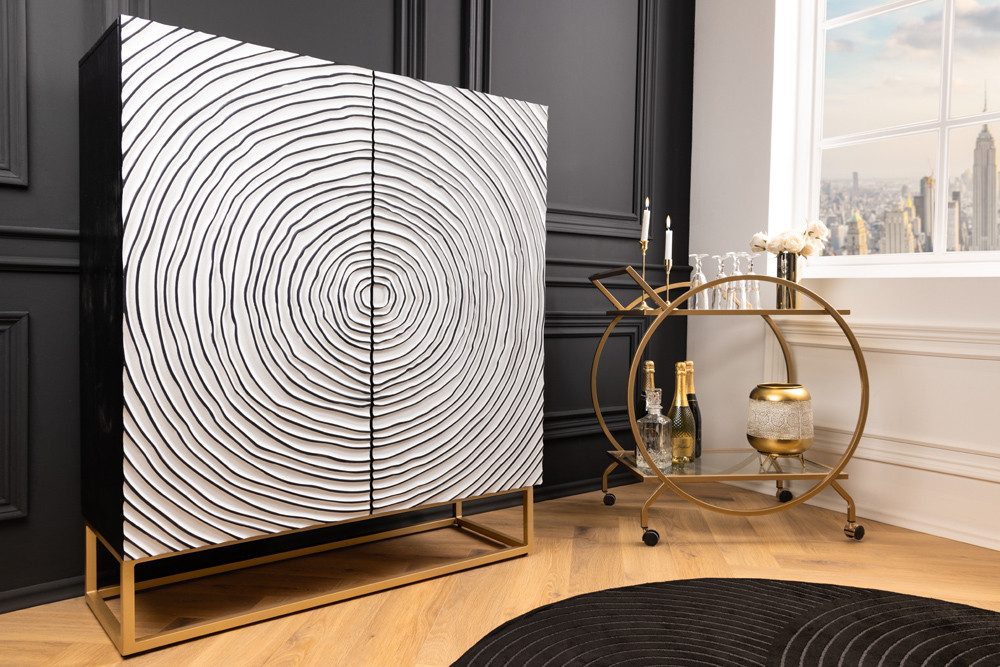 riess-ambiente Highboard ZEN CIRCLES 120cm weiß / schwarz / gold (Einzelartikel, 1 St), Massivholz · Metall · Anrichte · Kommode · 3D-Front · Modern Design