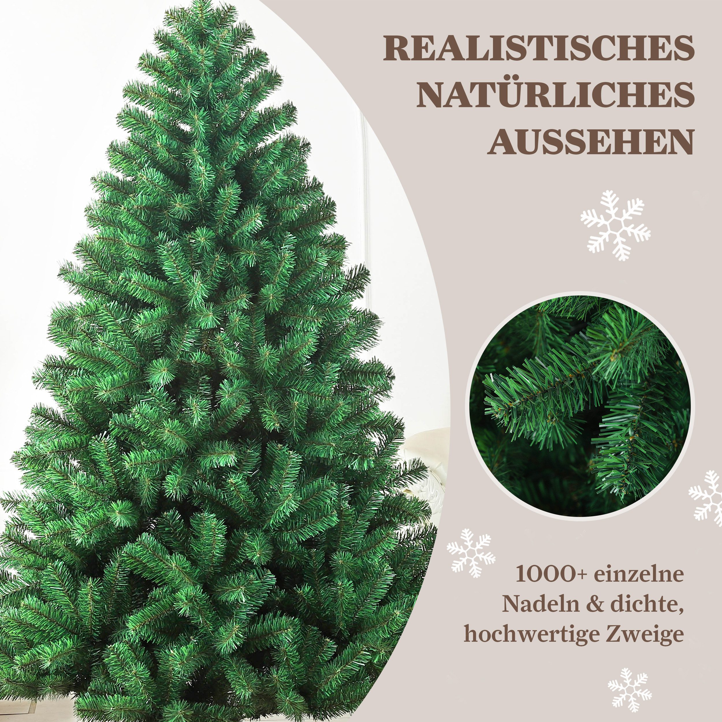 Sinaopus Künstlicher Weihnachtsbaum mit Beleuchtung, 180cm Weihnachstbaum aus PVC, Metallständer, Tannenbaum künstlich, schwer entflammbare, geruchlose PVC-Nade – Bild 5 von 5