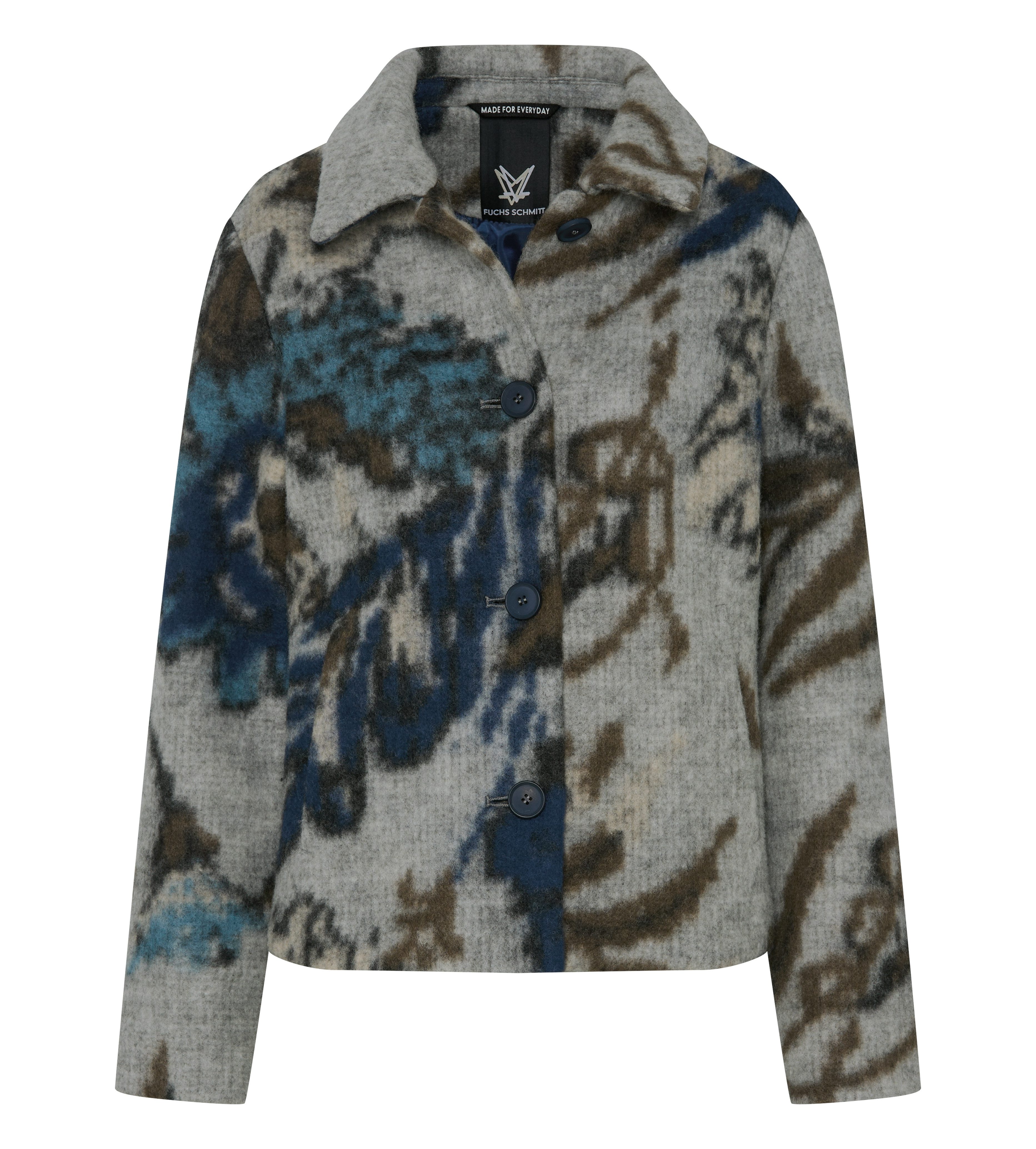 Fuchs Schmitt Wolljacke Fuchs Schmitt Wolljacke mit abstraktem Print in Grau-Blau (1-St)