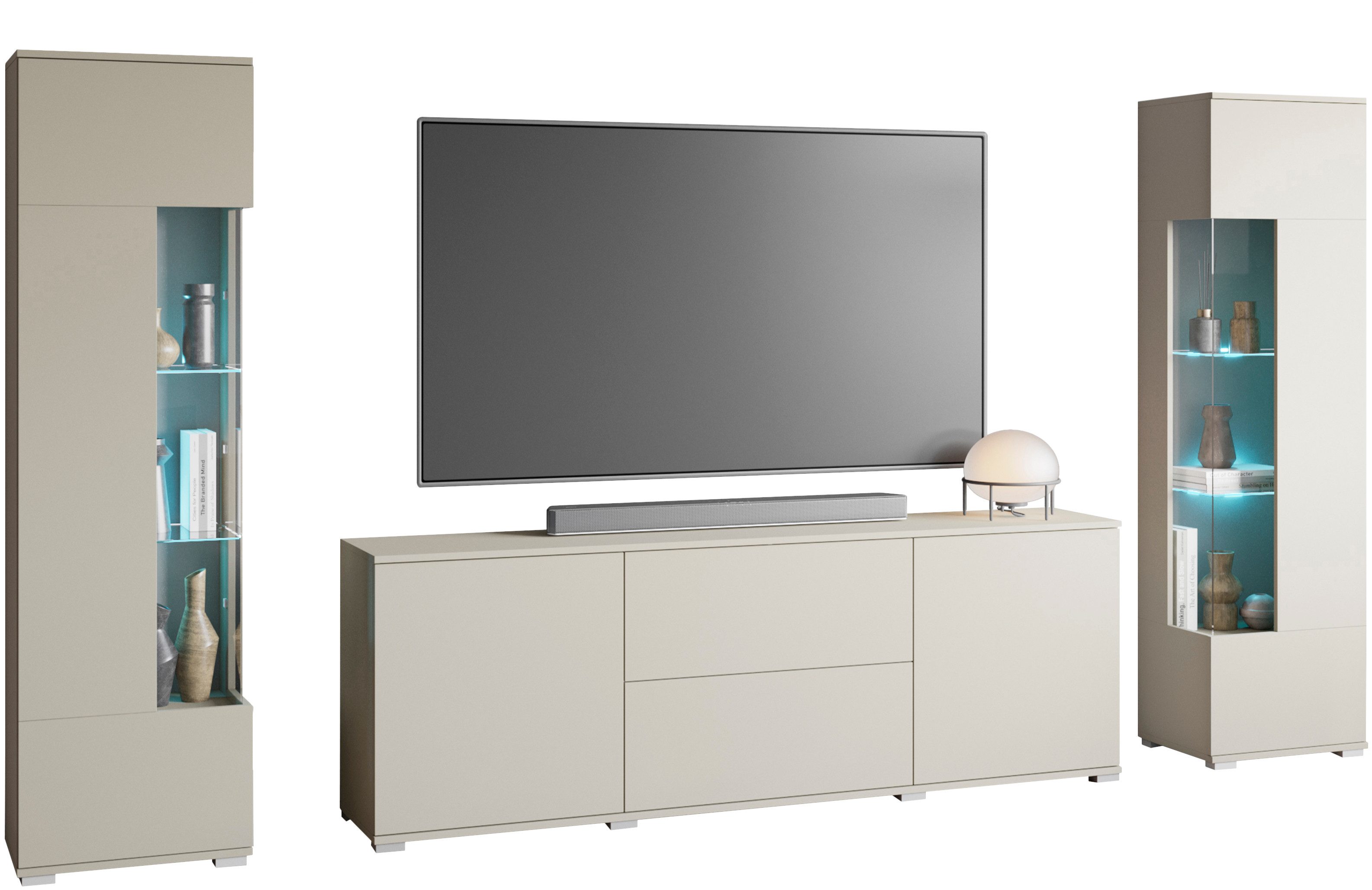OTTO home Wohnwand KENIA, (Komplett-Set, 3-St), Vitrinen mit Eckverglasung, hängend und stehend montierbar
