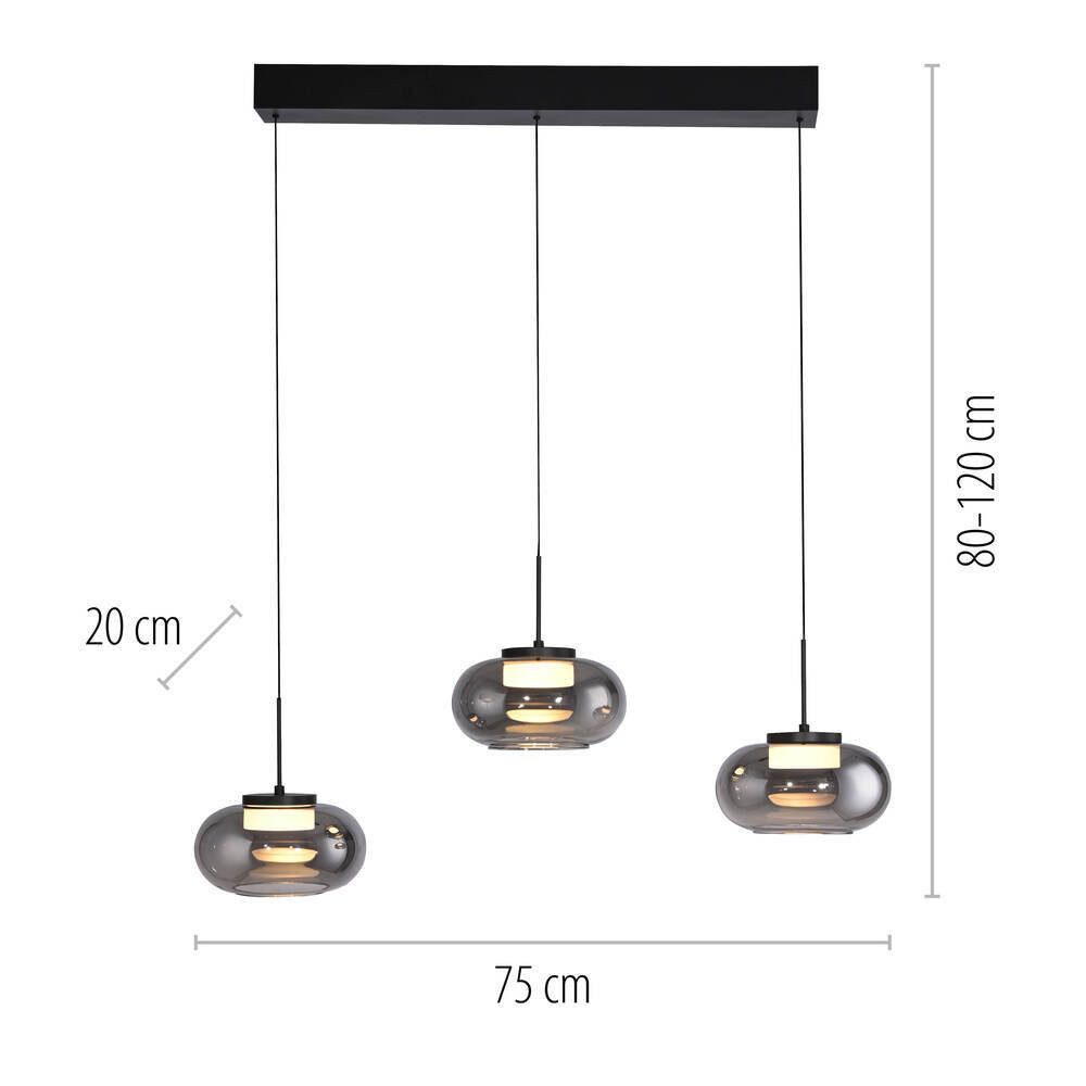SCHÖNER WOHNEN-Kollektion LED Pendelleuchte LED Pendellampe SIA, höhenverstellbar, 3x LED Board 6W, warmweiß, Rauchglas, höhenverstellbar, Lichtfarbe warmweiß