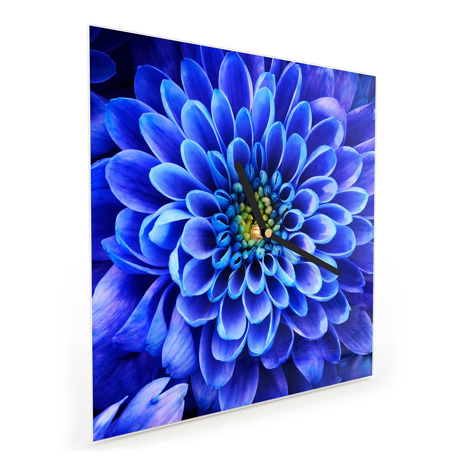Nahemn Wandkunst Glasuhr Größe Blume cm Blaue x Primedeco Wanduhr 30 von Wanduhr mit Motiv 30