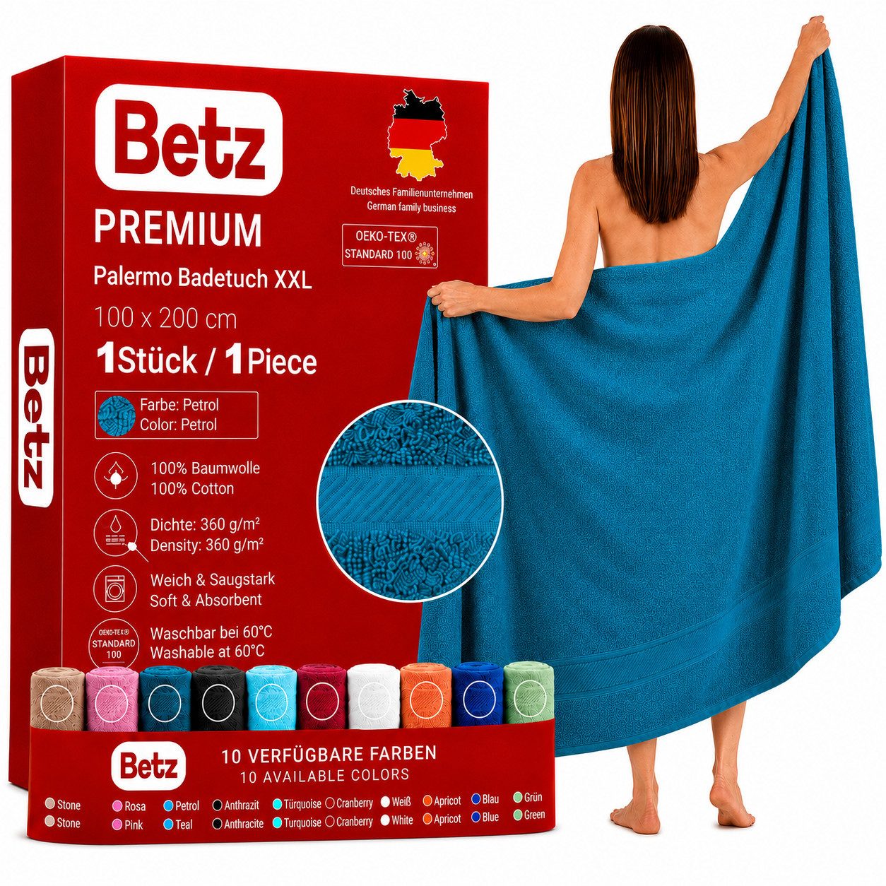 Betz Badetuch XXL 100x200 cm Palermo Saunatuch & Strandtuch Pflegeleicht & saugstark, 100% Baumwolle (1 Stück, 1-St)