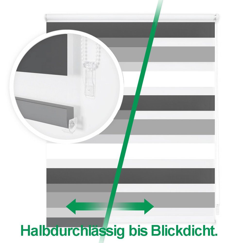 Doppelrollo Fensterrollos Ohne Bohren, Vkele, 130cm/160cm, klemmfix,klemmträger, Sonnenschutz, Lichtdurchlässig und Verdunkelnd.