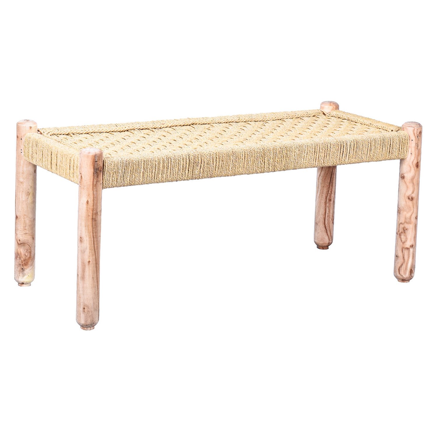 Marrakesch Orient & Mediterran Interior Gartenbank Boho Sitzbank Josue modern aus Akazienholz und Jute in Hellbraun 90 cm (1-St), Handarbeit