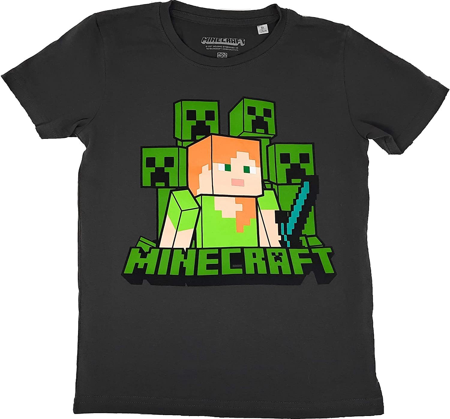 Minecraft T-Shirt MINECRAFT Kinder T-Shirt dunkelgrau Alex Gr.128 140 152 Jungen und Mädchen Gr. 8 10 12 Jahre
