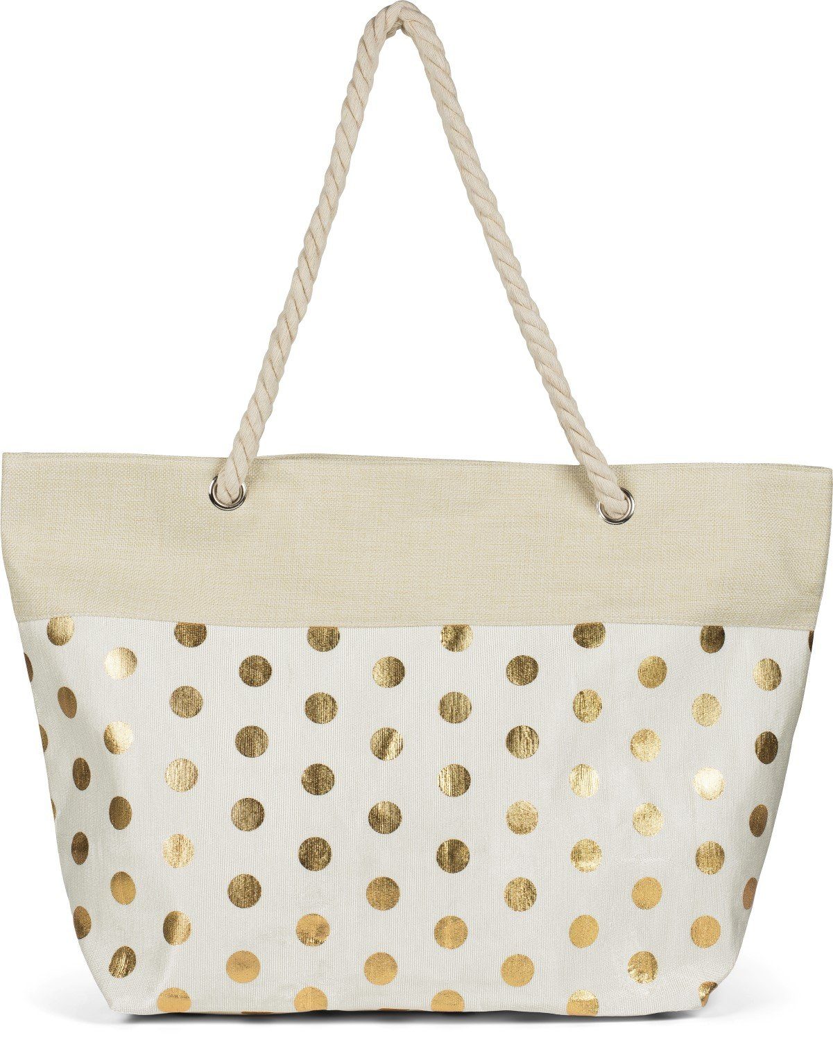 styleBREAKER Strandtasche (1-tlg), Strandtasche mit metallic Punkte Beige-Gold