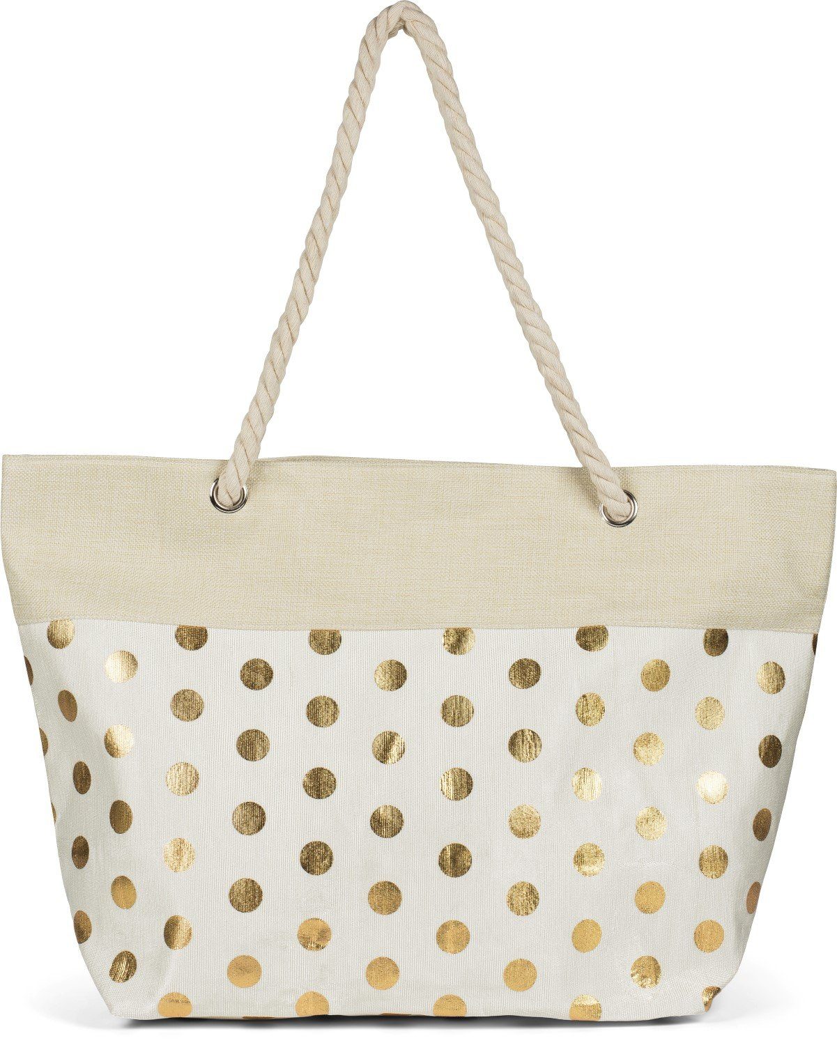 Strandtasche Beige-Gold Strandtasche metallic Punkte mit (1-tlg), styleBREAKER