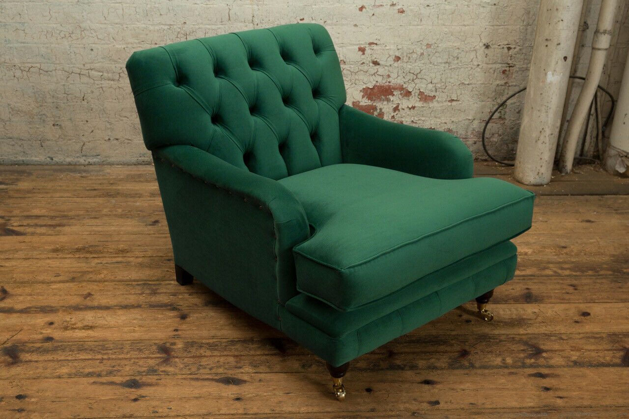 JVmoebel Chesterfield-Sessel Eleganter Polster Lounge Sessel in Grün aus Echtleder (Packung, Relaxsessel), Made in Europa
