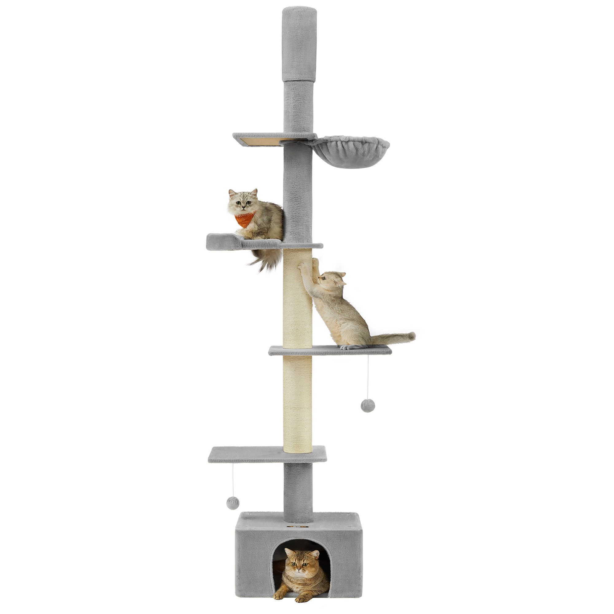 FEANDREA Kratzbaum deckenhoher, höhenverstellbarer Katzenkratzbaum, mehrstufig, 11 cm dicke Stämme, Höhle, Liegemulde, Plattform, 231-291 cm, XXL von FEANDREA