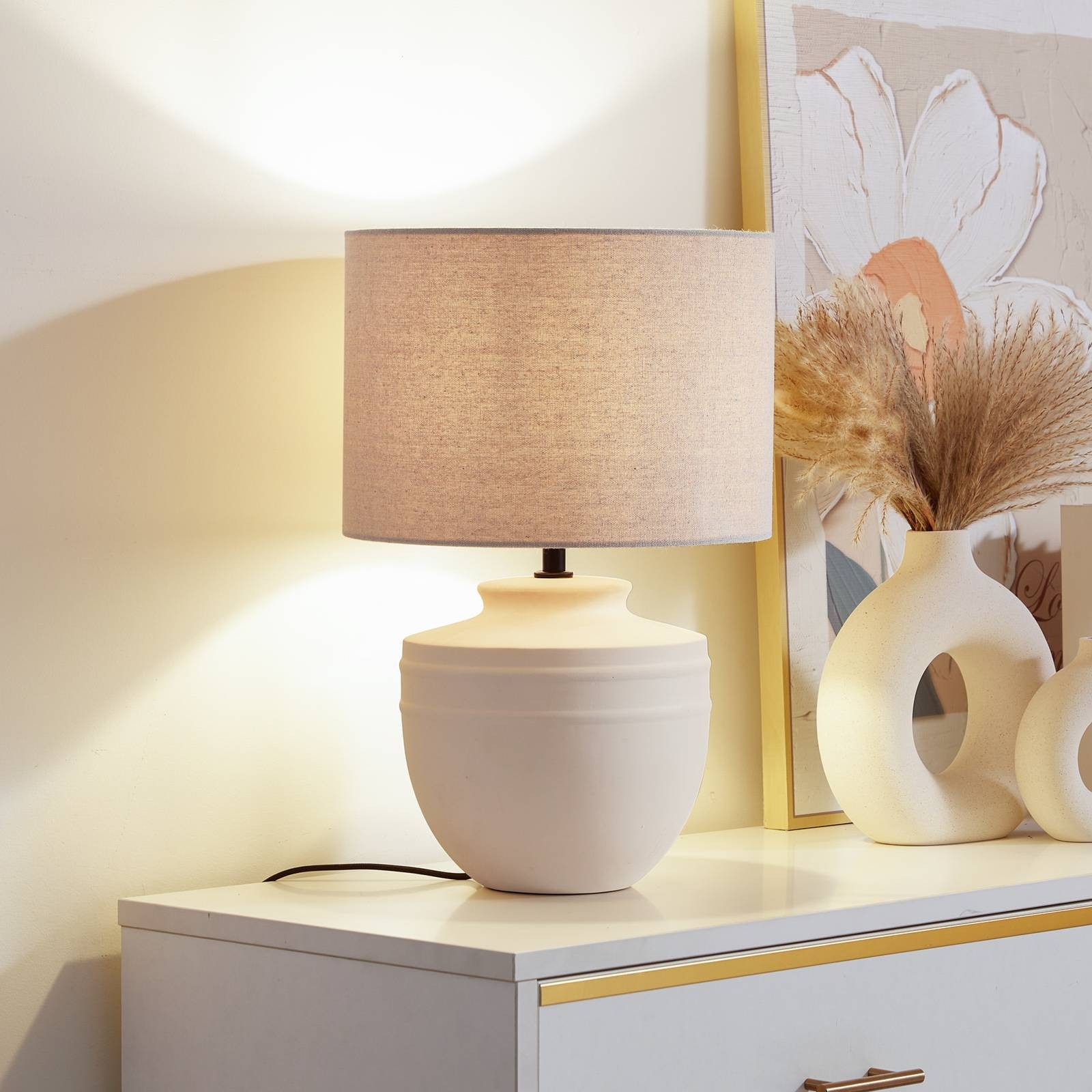 Lindby Tischleuchte Thalassia, Keramik Creme IP20, 1 x 15 W LED