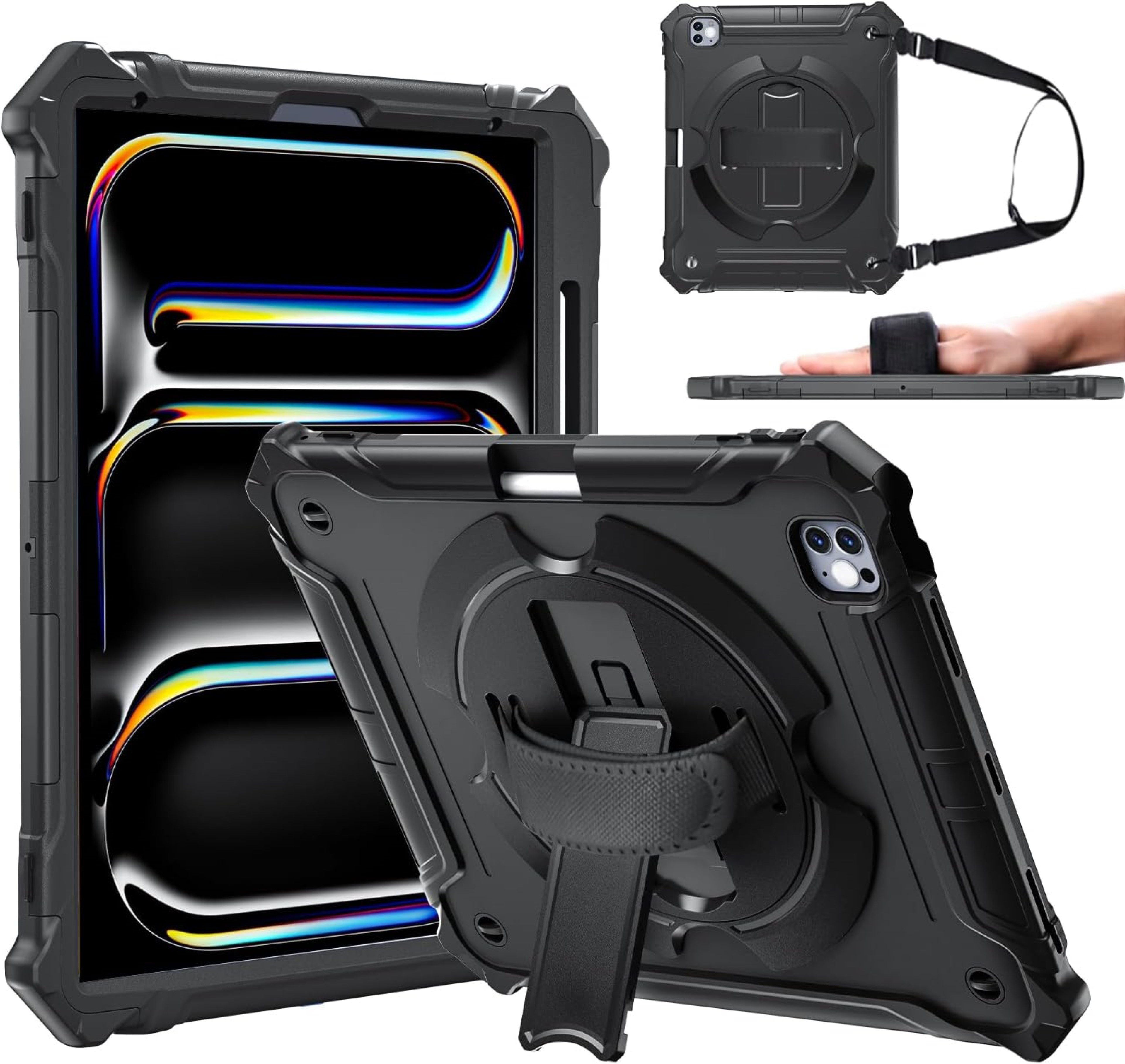 ZtotopCases Tablet-Hülle iPad Pro 13 Zoll 2024 M4 mit Ständer, Stifthalter & Rundumschutz 13 Zoll, 360° Ständer, Stifthalter & Handschlaufe