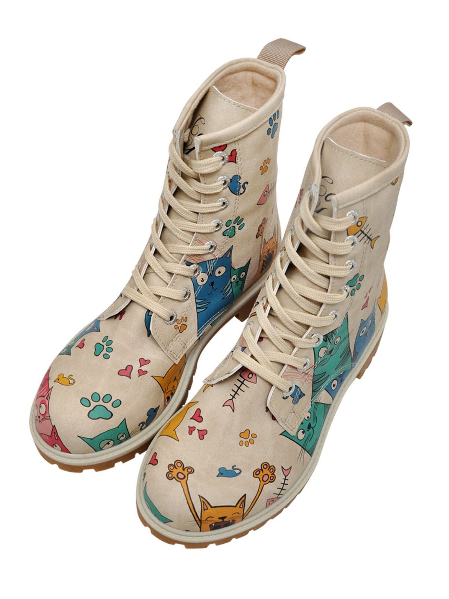 DOGO Long Boots Schnürstiefel Cat Lovers Damen Stiefeletten, Longe Schnürboots Handgefertigt