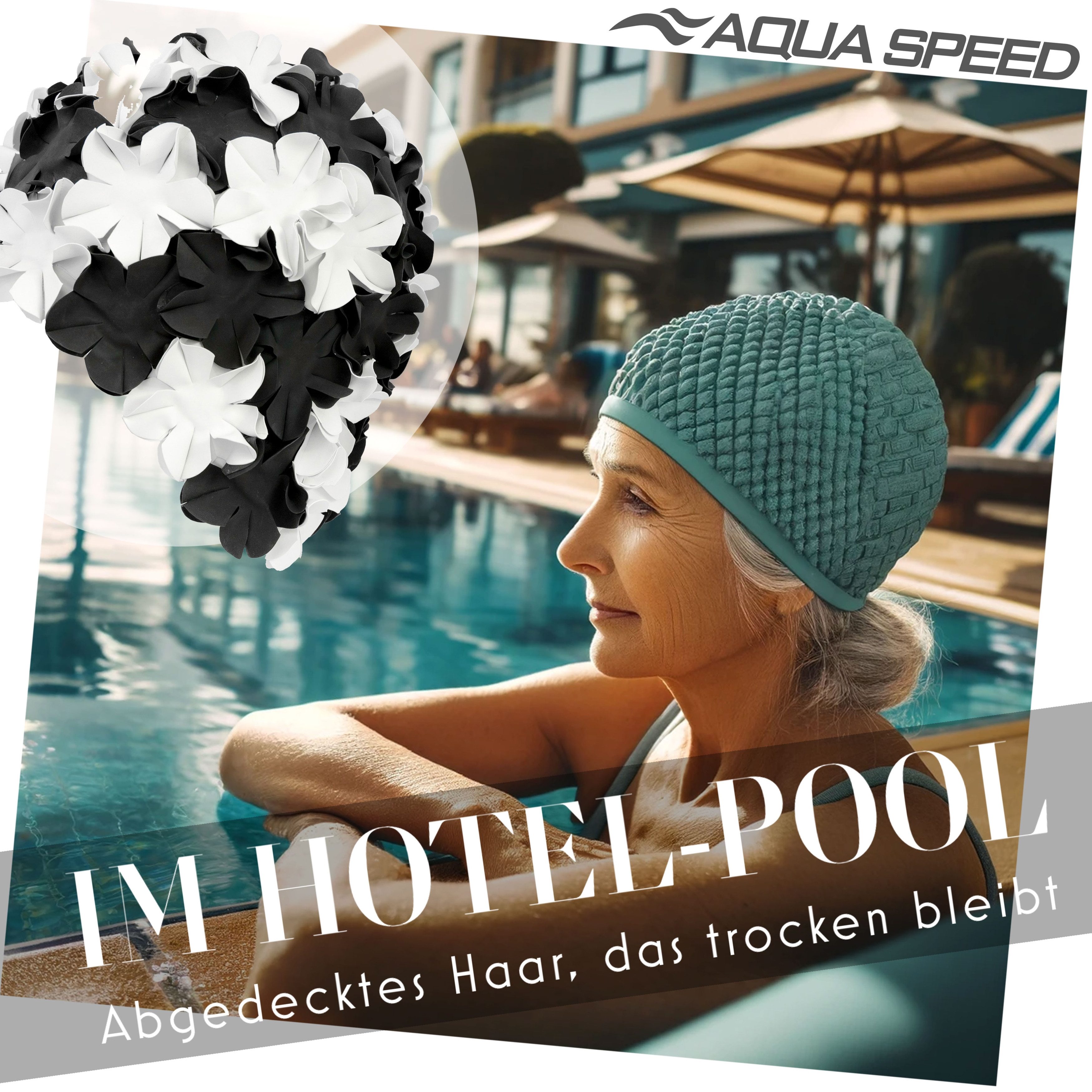 Aqua Speed Badekappe Aqua Speed Bademütze Damen Retro Schwimmkappe Lange Haare