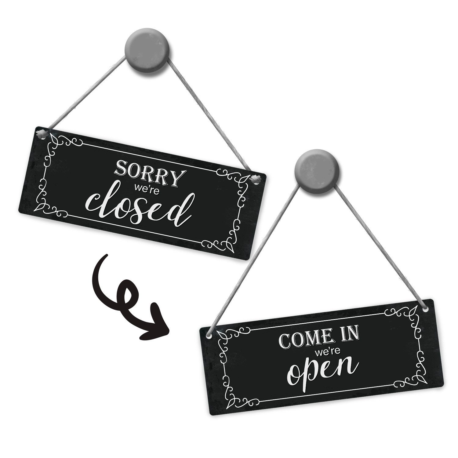 speecheese Metallschild Come in we're open Sorry closed Wendeschild mit Kordel Schild Dangler