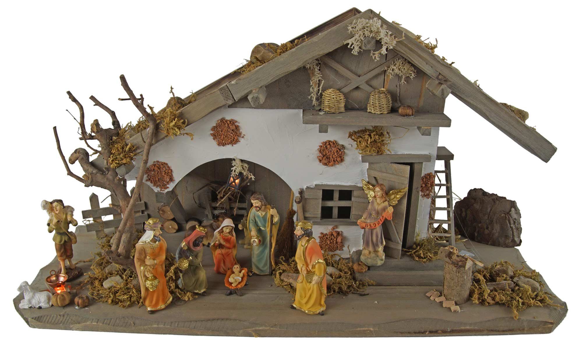 Krippenursel Krippe Weihnachtskrippe Basel inkl. 12-tlg. Figurensatz K 650-9 (12-tlg), Handbemalte Figuren, handbearbeitet Weihnachtskrippe