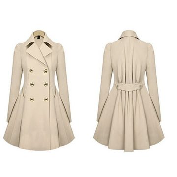 Opspring Trenchcoat Damen Mantel Wintercoat Revers Zweireihiger Mantel Knielang Trenchcoat